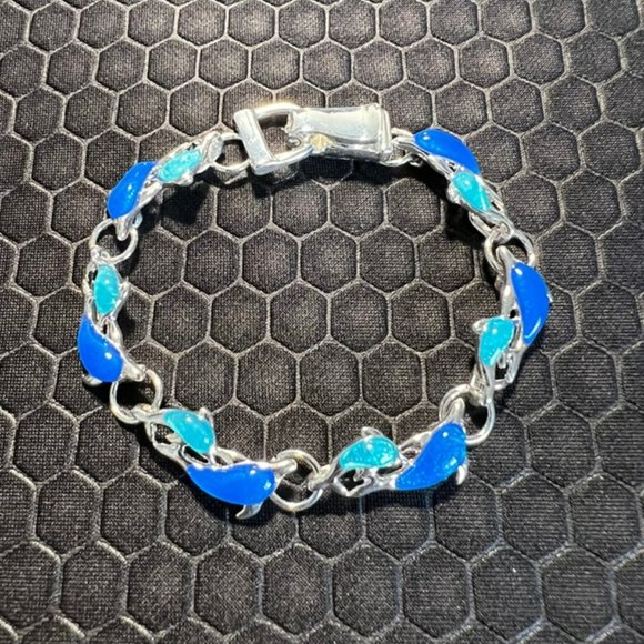 Dolphin Bracelet with Blue and Aqua 18K White Gold Plated - Picture 1 of 2